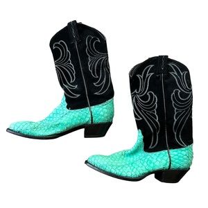 1993 Tony Lama Turquoise Fishscale Leather Boots